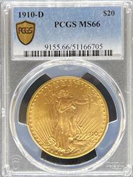 1910-D $20 St Gaudens MS66 PCGS