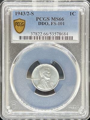 1943/2-S DDO Steel Lincoln Cent MS66 PCGS FS-101