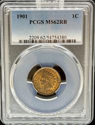 1901 Indian Cent MS62RB PCGS