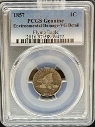 1857 Flying Eagle Cent VG Details PCGS