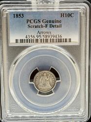 1853 Liberty Seated Half Dime Fine Details PCGS Arrows