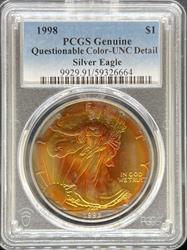 1998 Silver Eagle UNC Details PCGS Toned