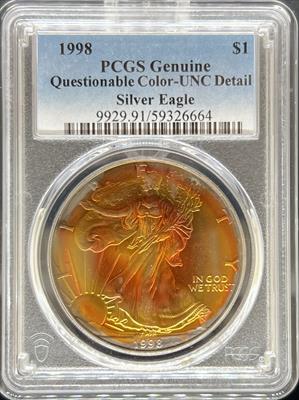 1998 Silver Eagle UNC Details PCGS Toned