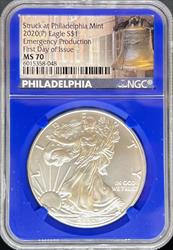 2020 Silver Eagle MS70 NGC Blue Core FDI Emergency Production