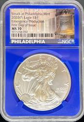 2020 Silver Eagle MS70 NGC Blue Core FDI Emergency Production