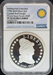 2020 2oz Private Issue Capped Bust Design PF70UCAM NGC