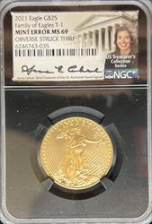2021 G$25 Eagle T1 Mint Error MS69 NGC Obverse Struck Thru Black Core