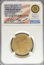 2021 G$25 Eagle T1 Mint Error MS69 NGC Obverse Struck Thru
