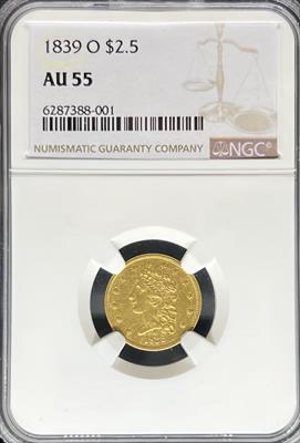 1839-O $2.5 Liberty AU55 NGC
