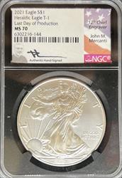 2021 Silver Eagle T1 Last Day Production MS70 NGC Black Core