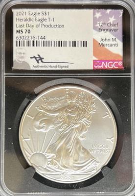 2021 Silver Eagle T1 Last Day Production MS70 NGC Black Core