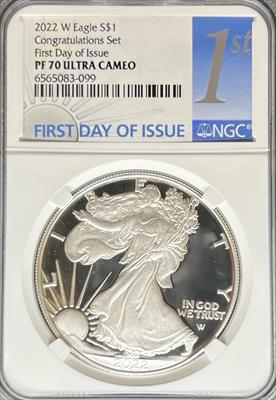 2022-W Silver Eagle PF70UCAM NGC First Day Issue