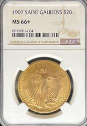 1907 $20 St Gaudens MS66+ NGC