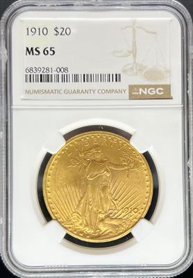 1910 $20 St Gaudens MS65 NGC