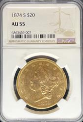 1874-S $20 Liberty AU55 NGC