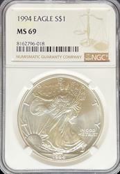 1994 Silver Eagle MS69 NGC