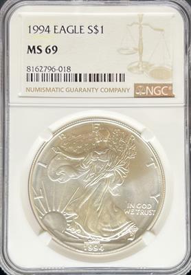 1994 Silver Eagle MS69 NGC
