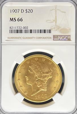 1907-D $20 Liberty MS66 NGC