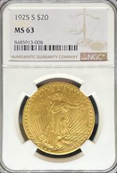 1925-S $20 St Gaudens MS63 NGC