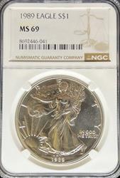 1989 Silver Eagle MS69 NGC