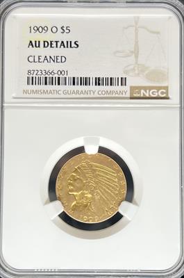 1909-O $5 Indian AU Details NGC