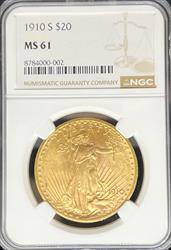 1910-S $20 St Gaudens MS61 NGC