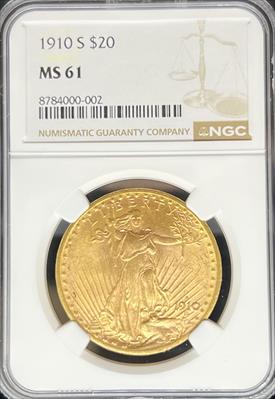 1910-S $20 St Gaudens MS61 NGC