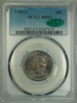 1936-S Washington Quarter MS67 PCGS CAC
