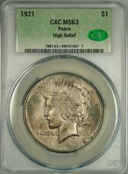 1921 HR Peace Dollar MS63 CACG