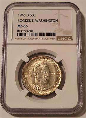 1946 D Booker T Washington Commemorative Silver Half Dollar MS66 NGC Toning