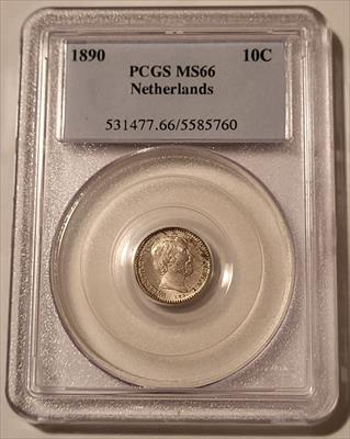 Netherlands William III 1890 Silver 10 Cents MS66 PCGS