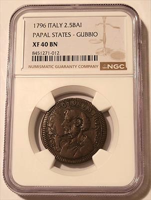 Italy Papal States - Gubbio Pius VI 1796 2 1/2 Baiocchi XF40 BN NGC
