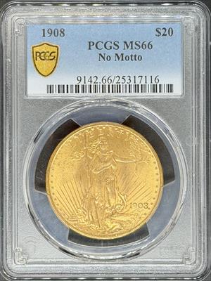1908 NM $20 St Gaudens MS66 PCGS