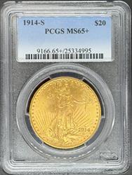 1914-S $20 St Gaudens MS65+ PCGS