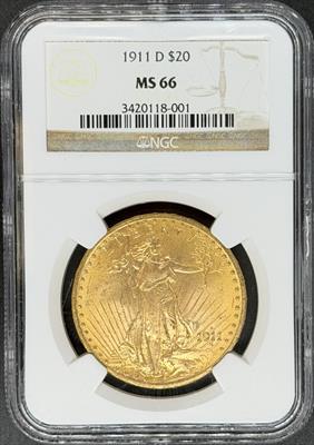 1911-D $20 St Gaudens MS66 NGC