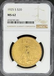 1925-S $20 St Gaudens MS62 NGC