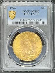 1926 TDO $20 St Gaudens MS66 PCGS FS-101