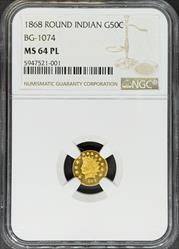 1868 G50c Round Indian BG-1074 MS64PL NGC
