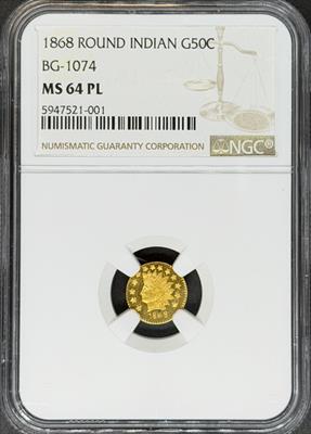 1868 G50c Round Indian BG-1074 MS64PL NGC
