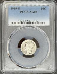 1919-S Barber Dime AG03 PCGS