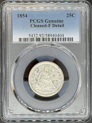 1854 Liberty Seated Quarter F Details PCGS