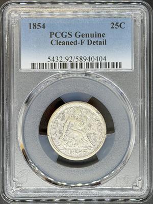 1854 Liberty Seated Quarter F Details PCGS