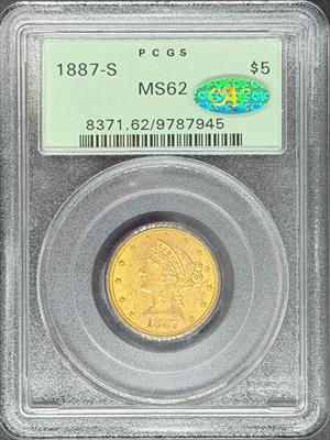 1887-S $5 Liberty MS62 PCGS CAC OGH