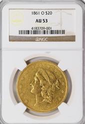 1861-O $20 Liberty AU53 NGC Winter-1