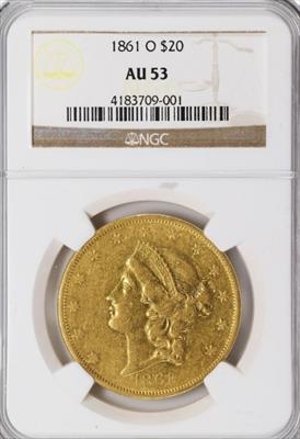 1861-O $20 Liberty AU53 NGC Winter-1