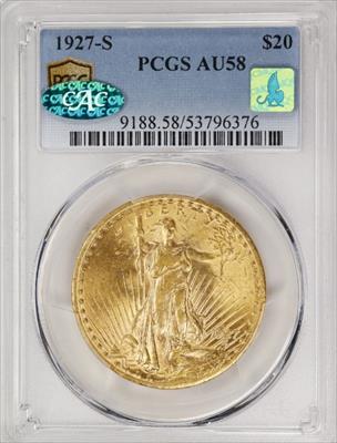 1927-S $20 Liberty AU58 PCGS CAC