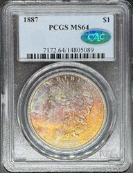 1887 Morgan Dollar MS64 PCGS CAC Toner