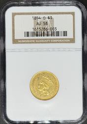 1854-O $3 Princess AU58 NGC