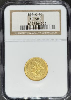 1854-O $3 Princess AU58 NGC
