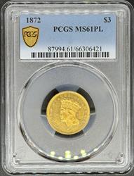 1872 $3 Princess MS61PL PCGS